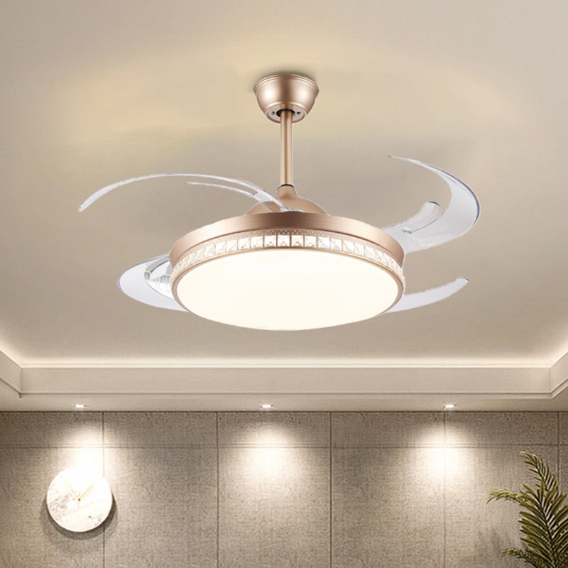 Smart Control Round Deckenlüfter Leicht minimales Acryl 8-Blatt-LED-LED-Semi-Flush-Lampe in Gold