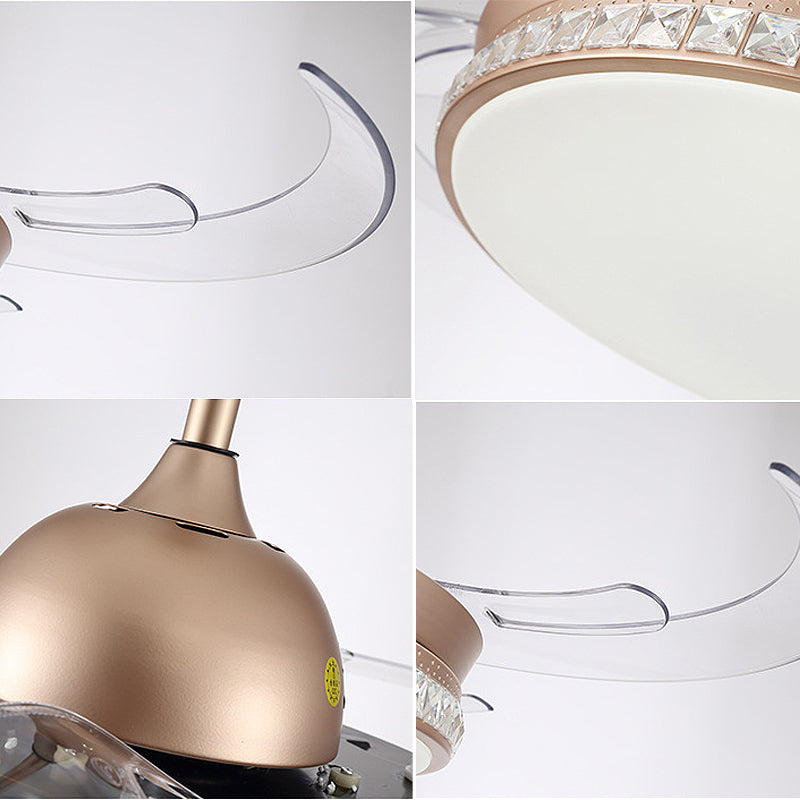 Smart Control Round Deckenlüfter Leicht minimales Acryl 8-Blatt-LED-LED-Semi-Flush-Lampe in Gold