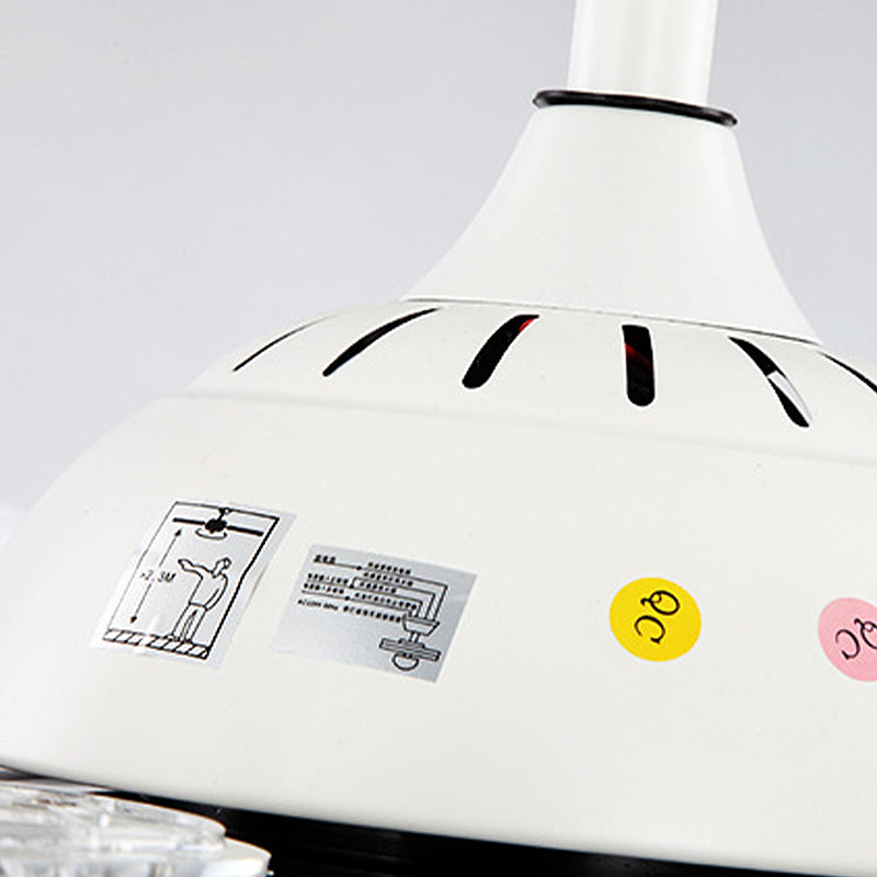 Ventilador de techo LED de forma de tambor de estilo moderno 6 Velocidad del viento 8 Hoja reversible Acrílico White Semi Flush Mount Light