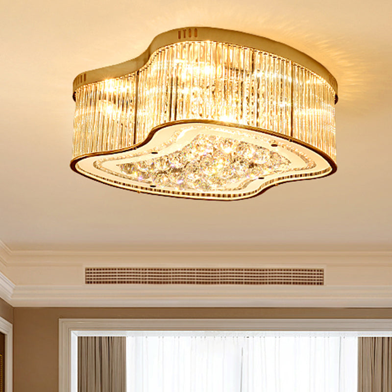 Lámpara de techo dorada con 4 cabezales, luz de montaje empotrado con varilla de cristal geométrica, modernismo