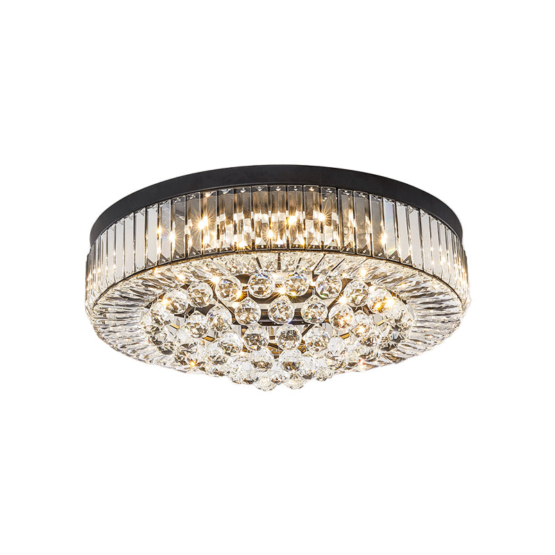 Crystal Block Drum Ceiling Lighting Modernism Black LED Flush Mount, 3 Color Light/Remote Control Stepless Dimming