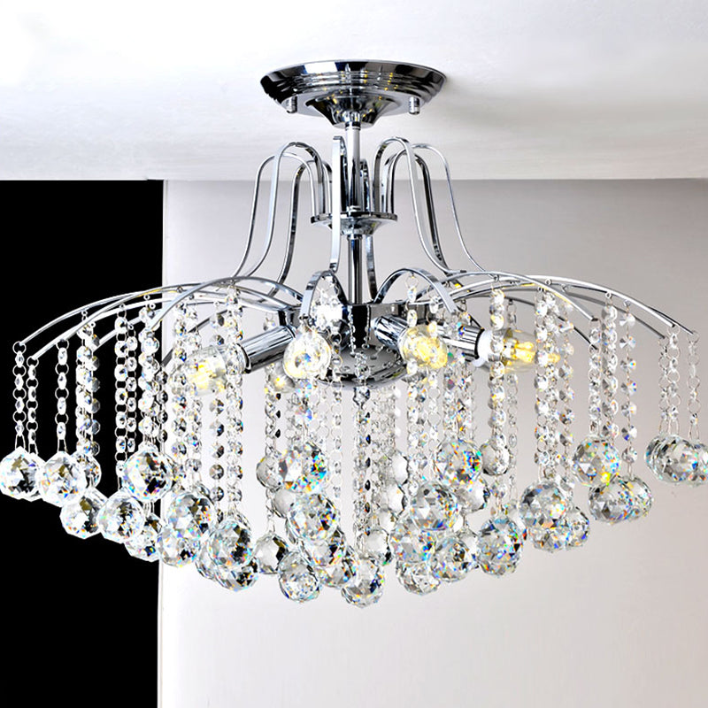 Simple Style Cascade Ceiling Fixture Crystal Ball 8 Heads Living Room Semi Flush Light in Chrome