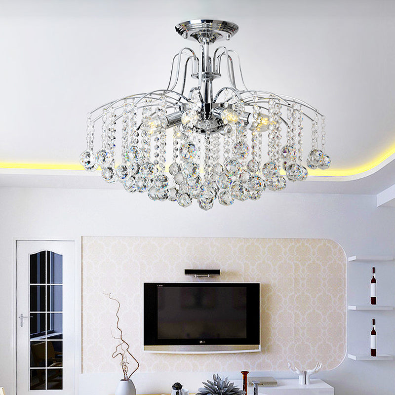Simple Style Cascade Ceiling Fixture Crystal Ball 8 Heads Living Room Semi Flush Light in Chrome