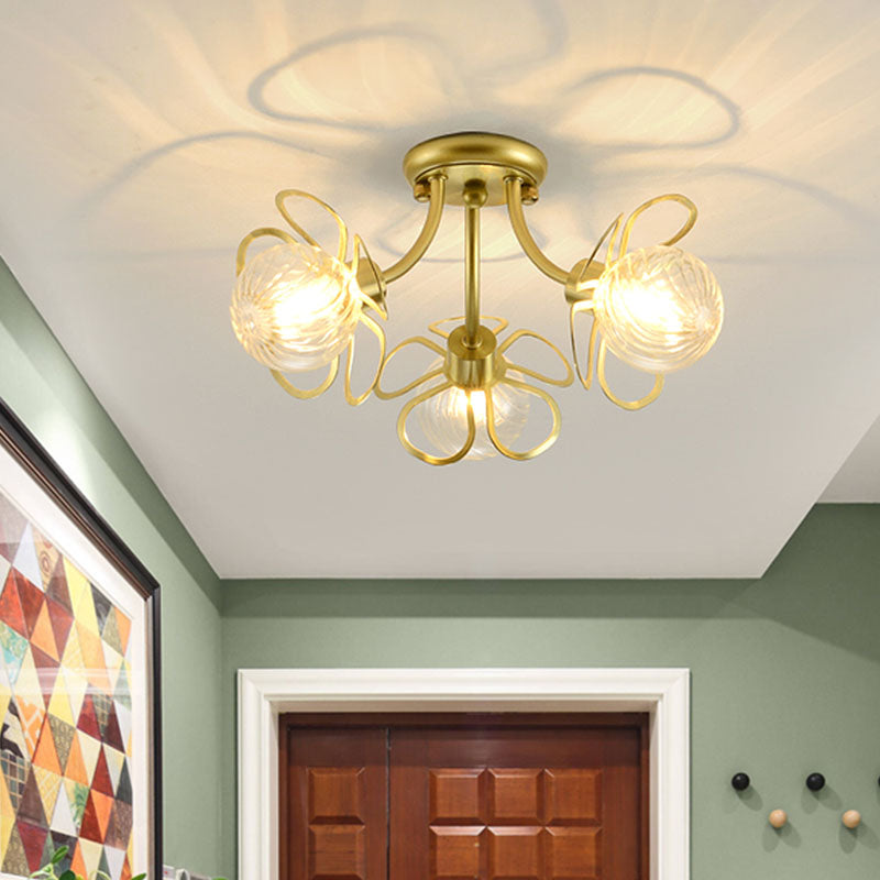 Flower Semi Flush Mount Lamp Minimalist Swirl Crystal 1/3 Lights Black/Gold Ceiling Fixture