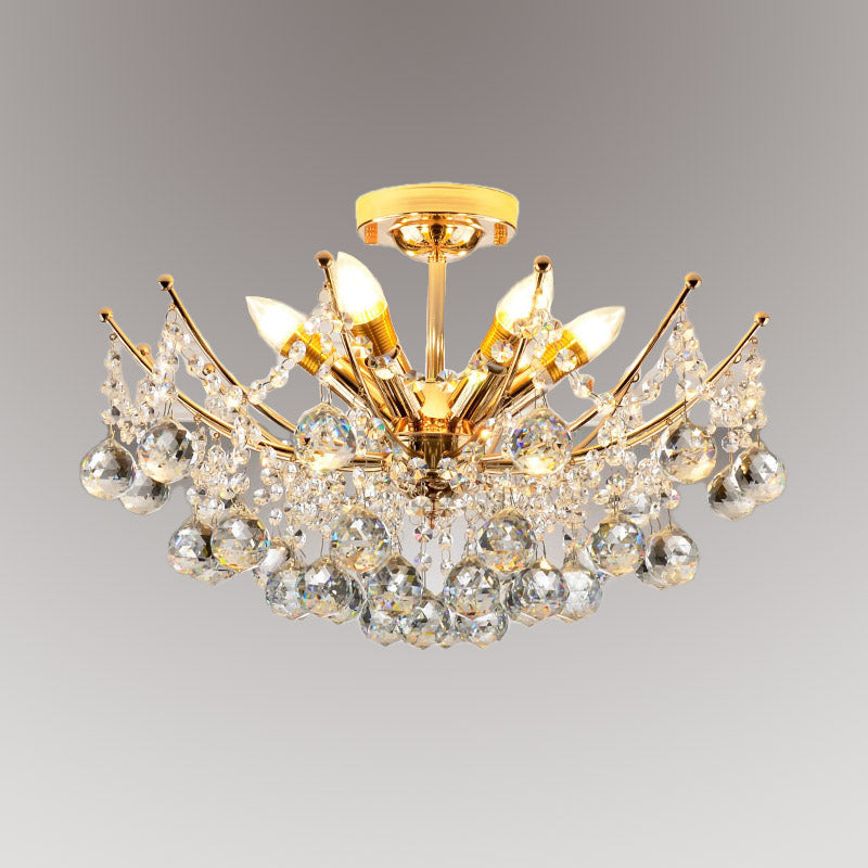 Cascade plafondlamp postmoderne kristallen bol 4 lampen chroom/helder/cognac semi-inbouwlamp