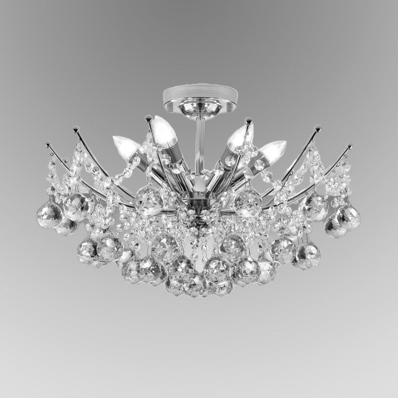 Cascade plafondlamp postmoderne kristallen bol 4 lampen chroom/helder/cognac semi-inbouwlamp