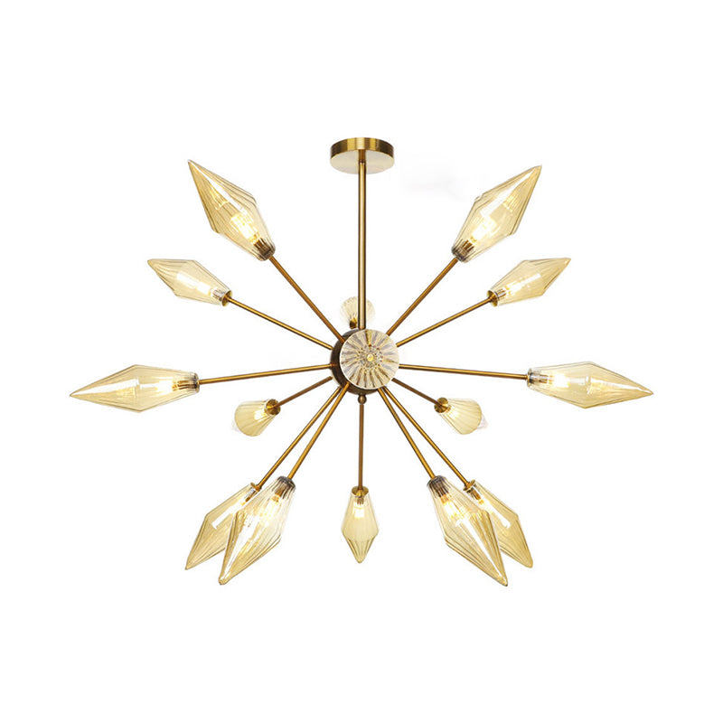 Vintage Style Diamond Hanging Fixture Amber/Clear Glass 9/12/15 Heads Restaurant Chandelier Light with Adjustable Rod