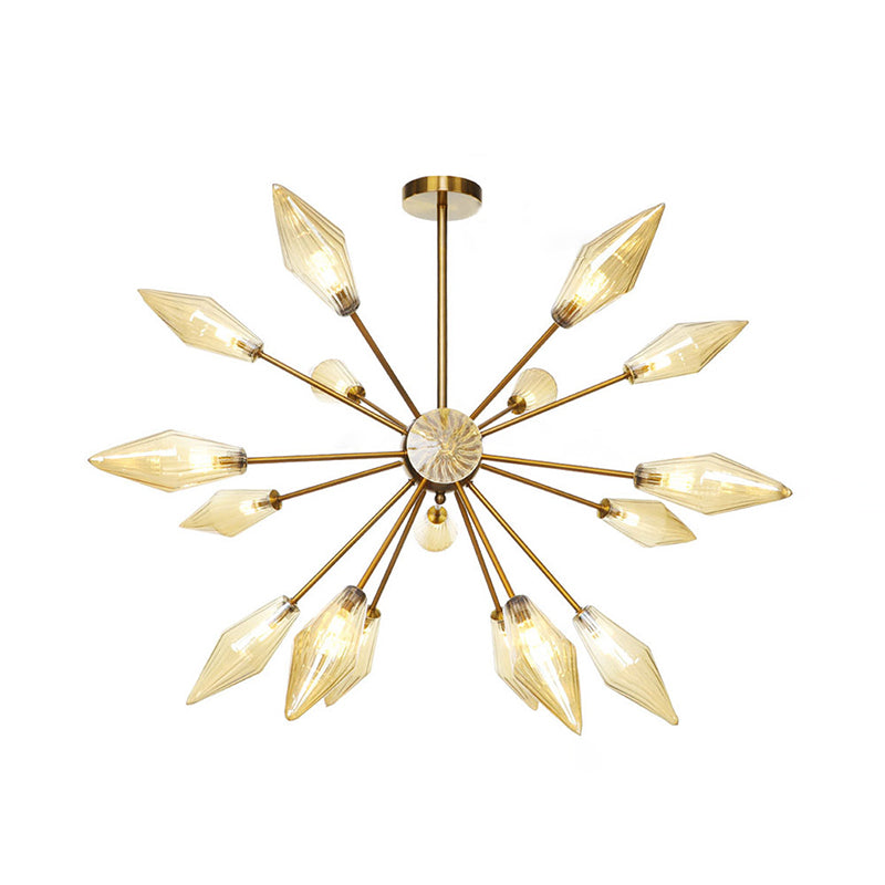 Vintage Style Diamond Hanging Fixture Amber/Clear Glass 9/12/15 Heads Restaurant Chandelier Light with Adjustable Rod