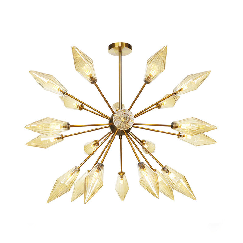 Vintage Style Diamond Hanging Fixture Amber/Clear Glass 9/12/15 Heads Restaurant Chandelier Light with Adjustable Rod