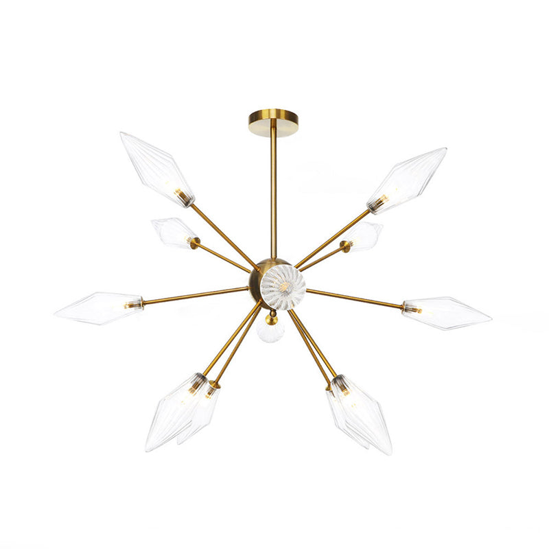 Vintage Style Diamond Hanging Fixture Amber/Clear Glass 9/12/15 Heads Restaurant Chandelier Light with Adjustable Rod