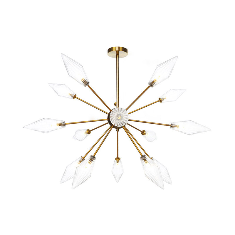 Vintage Style Diamond Hanging Fixture Amber/Clear Glass 9/12/15 Heads Restaurant Chandelier Light with Adjustable Rod