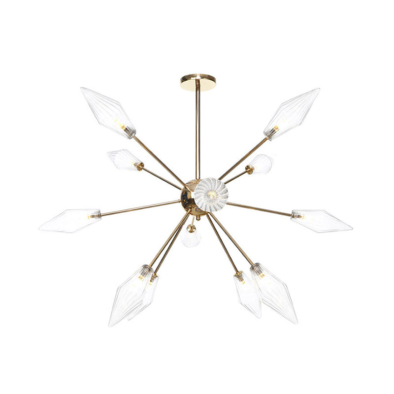 Diamond Shape Indoor Hanging Chandelier Light Amber/Clear Glass 9/12/15-Head Industrial Stylish Ceiling Light Fixture