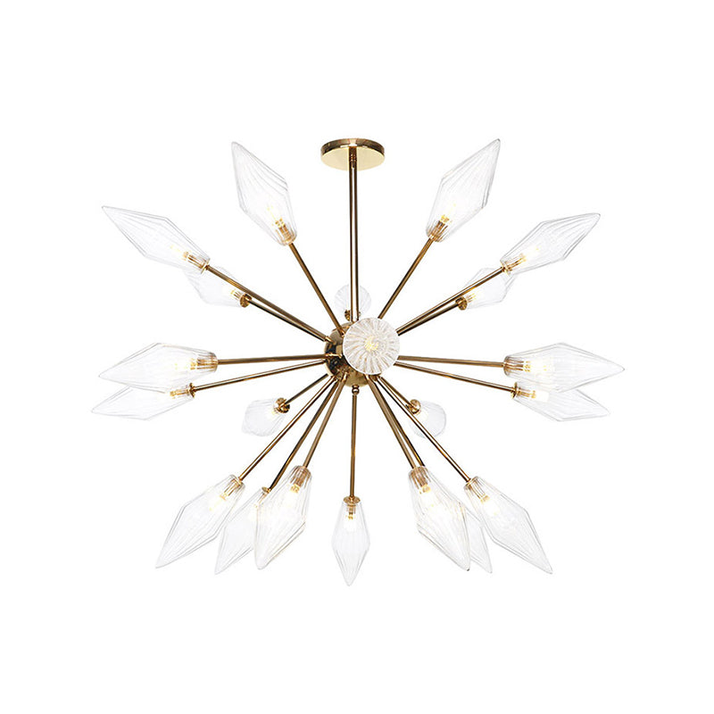 Diamond Shape Indoor Hanging Chandelier Light Amber/Clear Glass 9/12/15-Head Industrial Stylish Ceiling Light Fixture