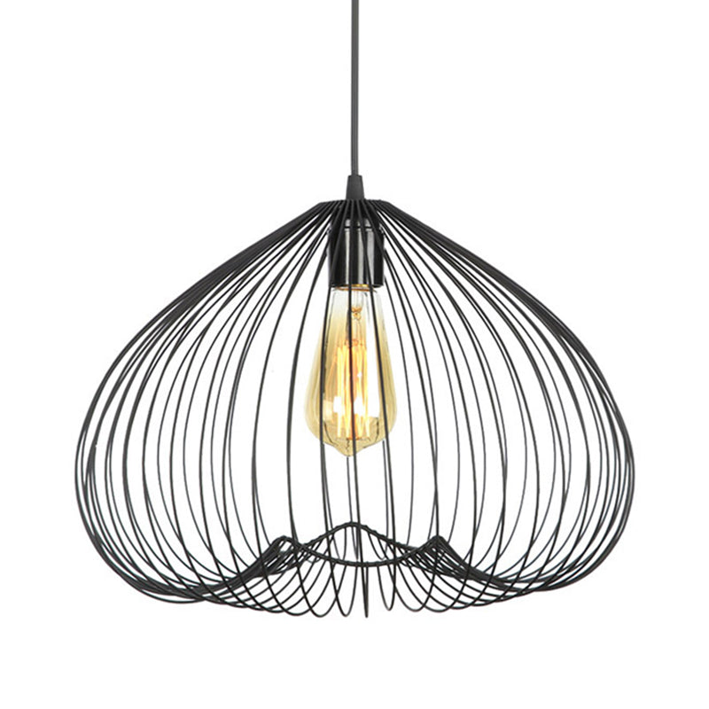 8"/9.5"/12" Wide Black 1 Light Hanging Light Vintage Metal Caged Ceiling Pendant