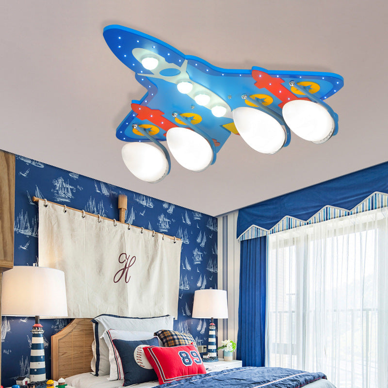 Cartoon Flush Mount Ceiling Light Airplane 4 Bulbs Metal Ceiling Light Fixture for Bedroom