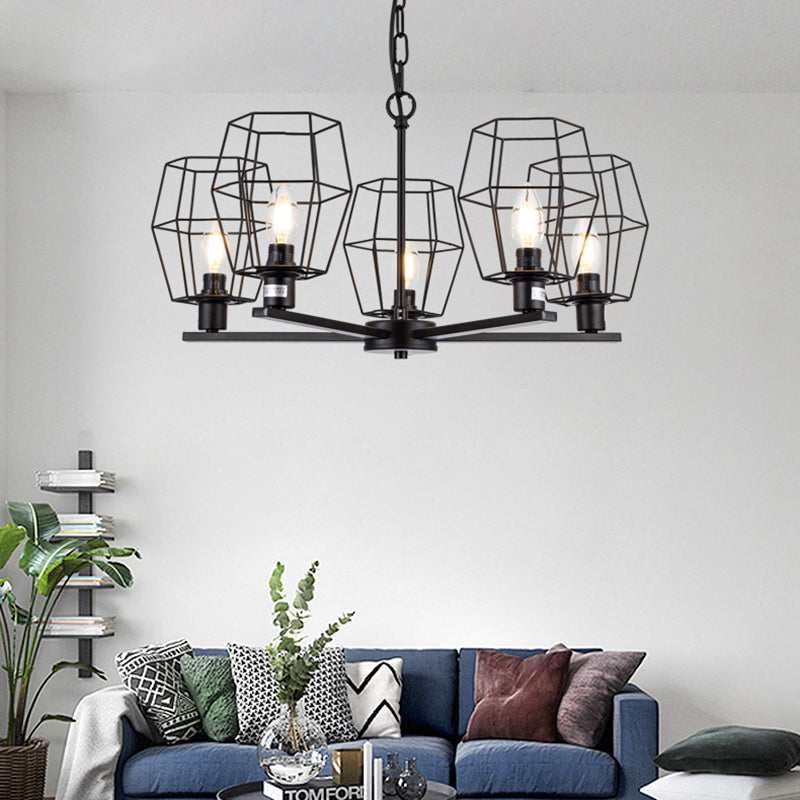 Radical Metal Chandelier Lighting Industrial 5 Lights Living Room Pendant Lamp in Black