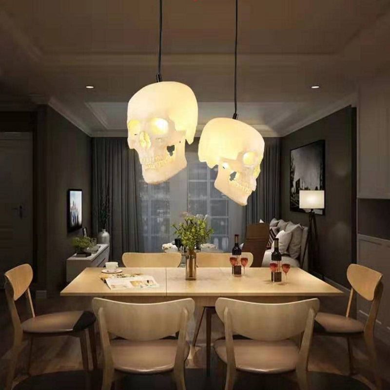 1 Light Pendant Lighting Farmhouse Skull Shaped Resin Hanging Light Kit in White