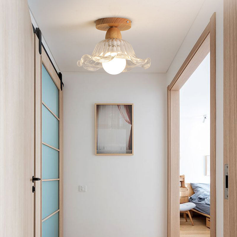 Nordic Shaded Semi Flush Ceiling Light Fixture Wood Aisle Semi Flush Light Fixture in Clear