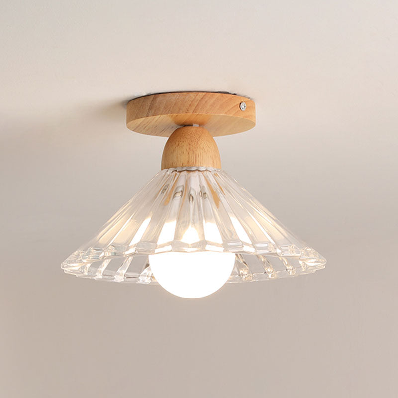 Nordic Shaded Semi Flush Ceiling Light Fixture Wood Aisle Semi Flush Light Fixture in Clear