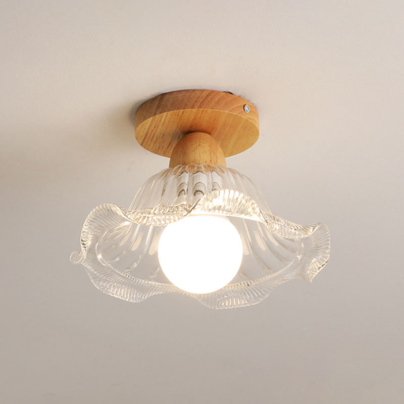 Nordic Shaded Semi Flush Ceiling Light Fixture Wood Aisle Semi Flush Light Fixture in Clear