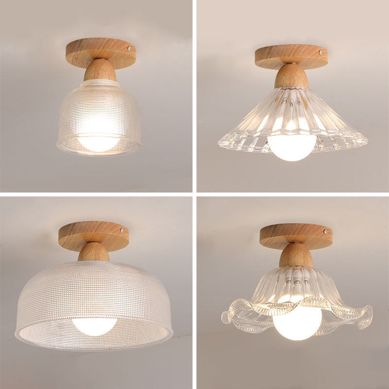 Nordic Shaded Semi Flush Ceiling Light Fixture Wood Aisle Semi Flush Light Fixture in Clear