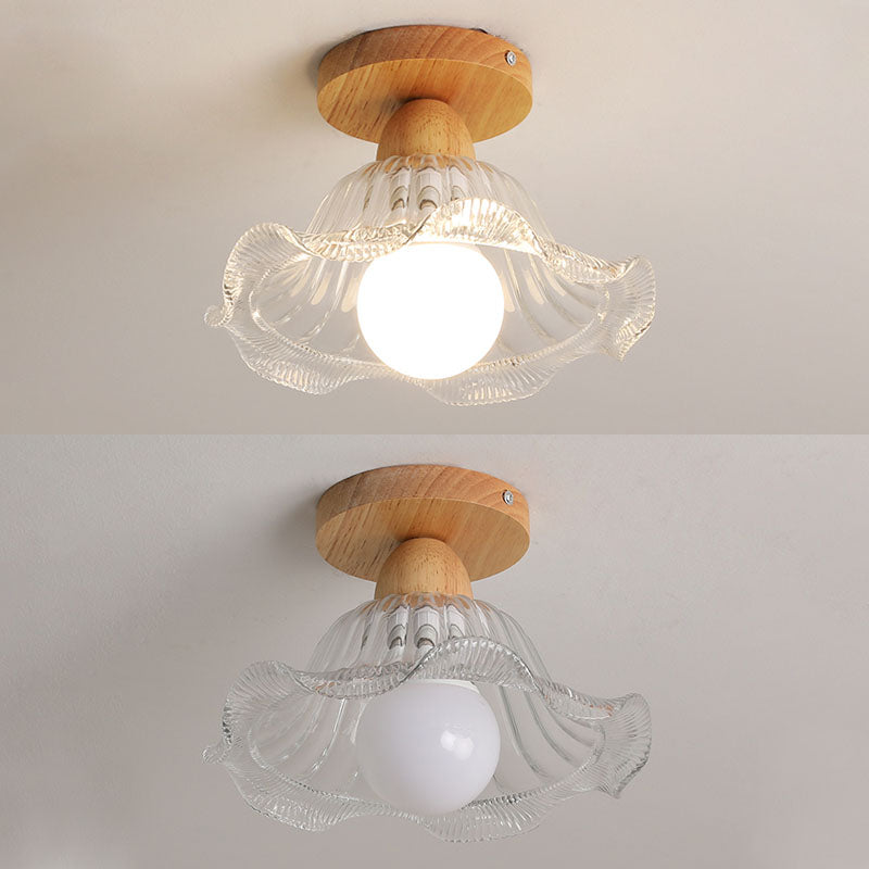 Nordic Shaded Semi Flush Ceiling Light Fixture Wood Aisle Semi Flush Light Fixture in Clear