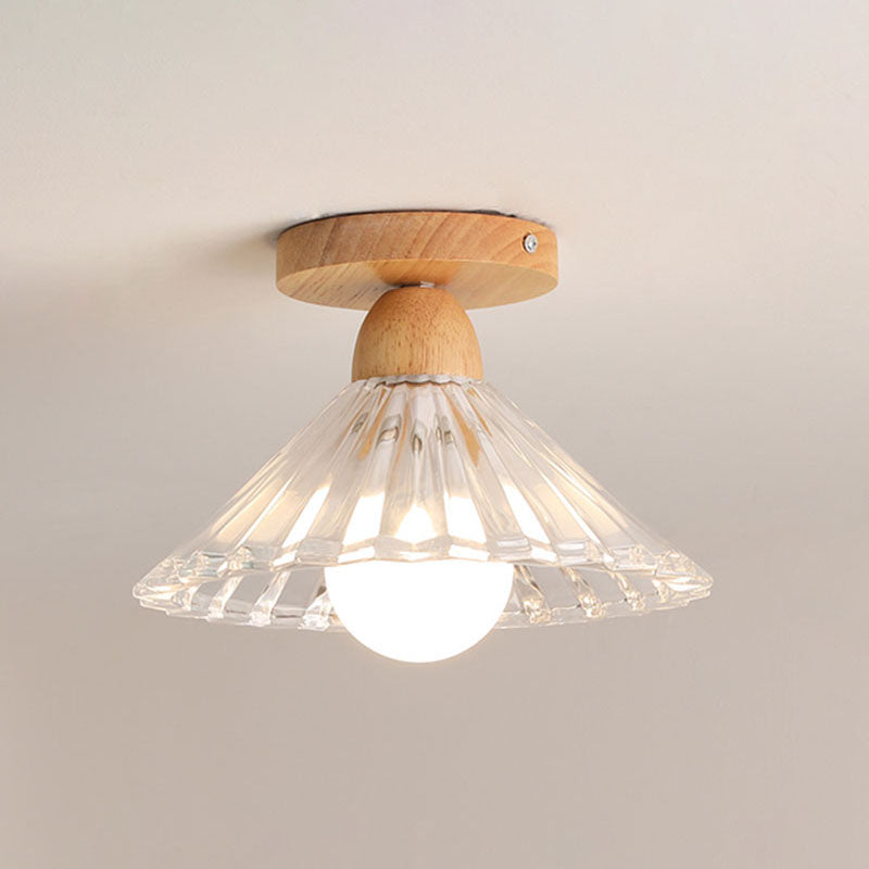 Nordic Shaded Semi Flush Ceiling Light Fixture Wood Aisle Semi Flush Light Fixture in Clear