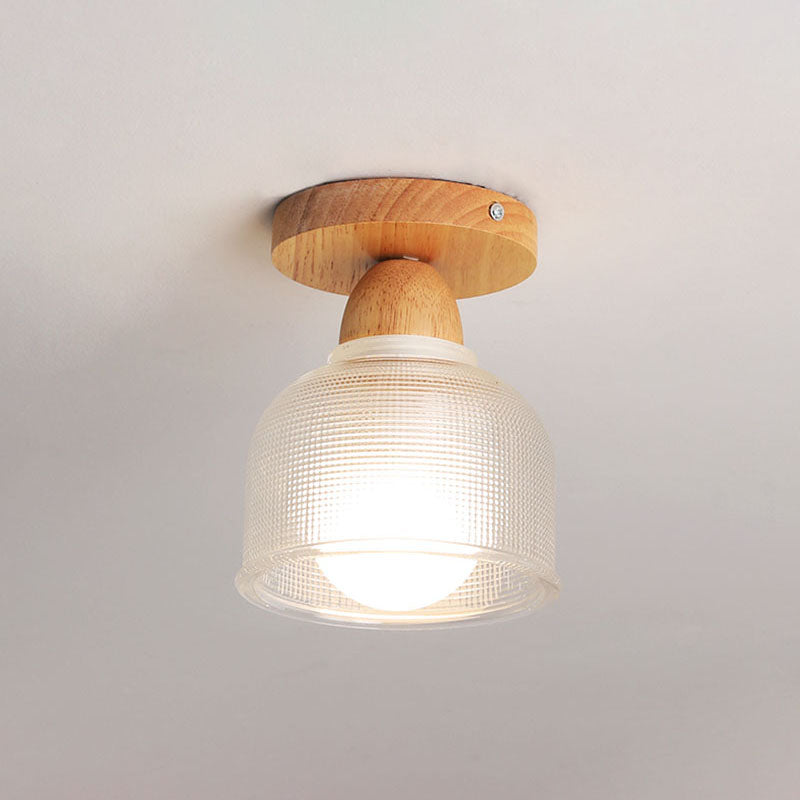 Nordic Shaded Semi Flush Ceiling Light Fixture Wood Aisle Semi Flush Light Fixture in Clear