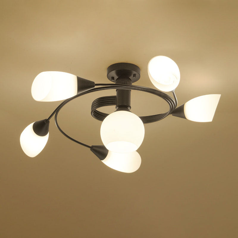 Luz de techo negro de vidrio en el estilo tradicional de hierro forjado de hierro forjado de hierro radial de interiores Semi Flush Monte