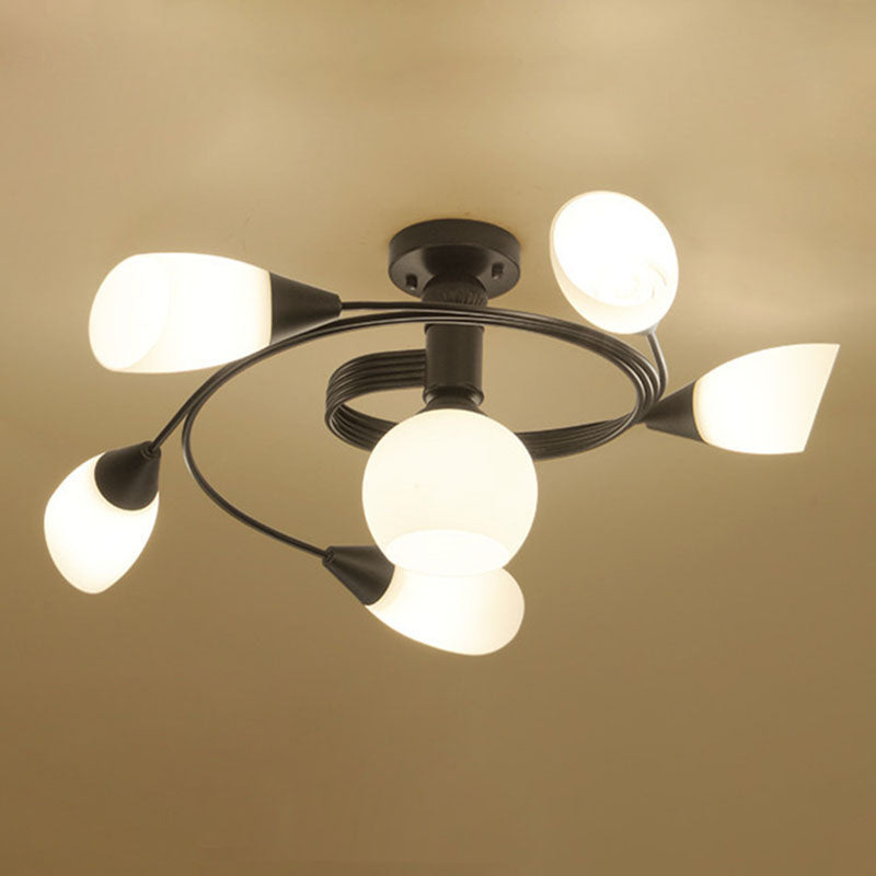 Luz de techo negro de vidrio en el estilo tradicional de hierro forjado de hierro forjado de hierro radial de interiores Semi Flush Monte