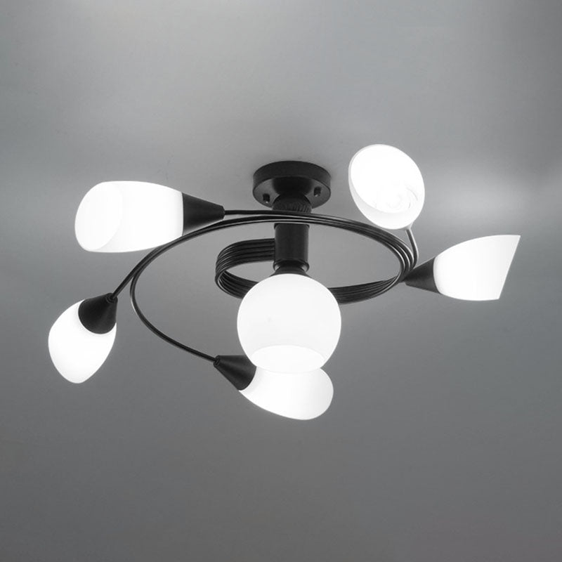 Luz de techo negro de vidrio en el estilo tradicional de hierro forjado de hierro forjado de hierro radial de interiores Semi Flush Monte