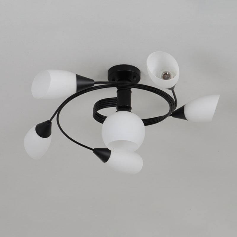 Luz de techo negro de vidrio en el estilo tradicional de hierro forjado de hierro forjado de hierro radial de interiores Semi Flush Monte