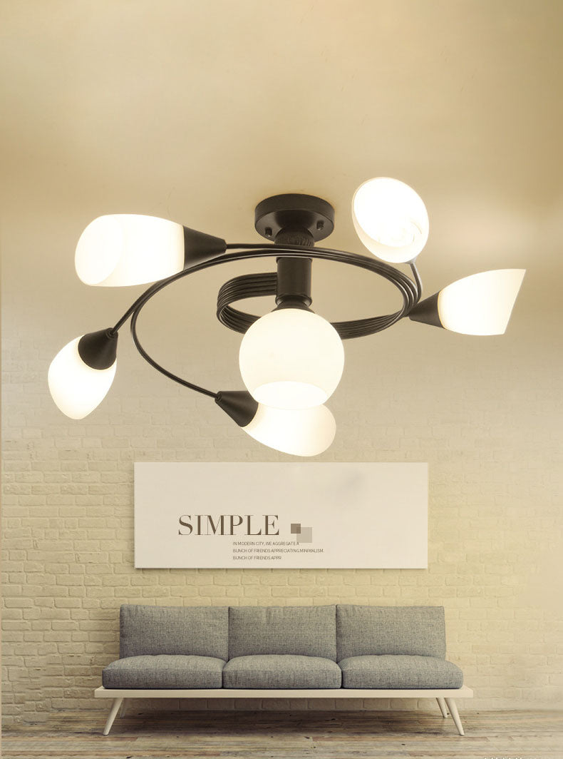 Luz de techo negro de vidrio en el estilo tradicional de hierro forjado de hierro forjado de hierro radial de interiores Semi Flush Monte