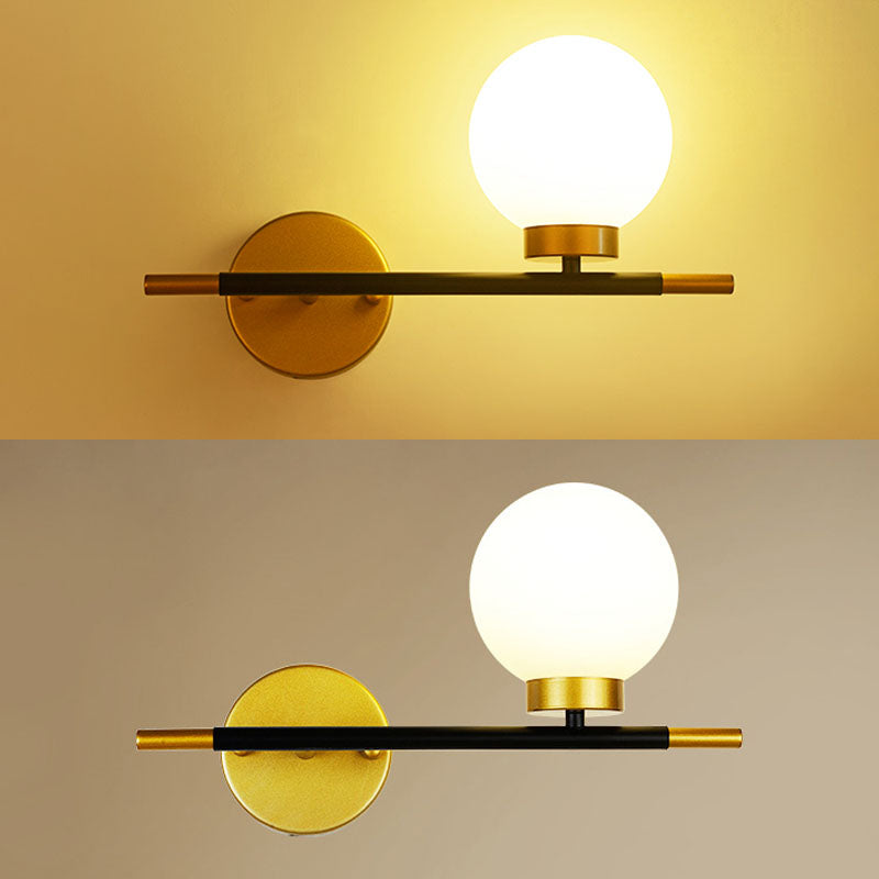 Globe Sconce Light Fixture Simplicity Style Glass Bedroom Wall Sconce Lighting in Gold-Black