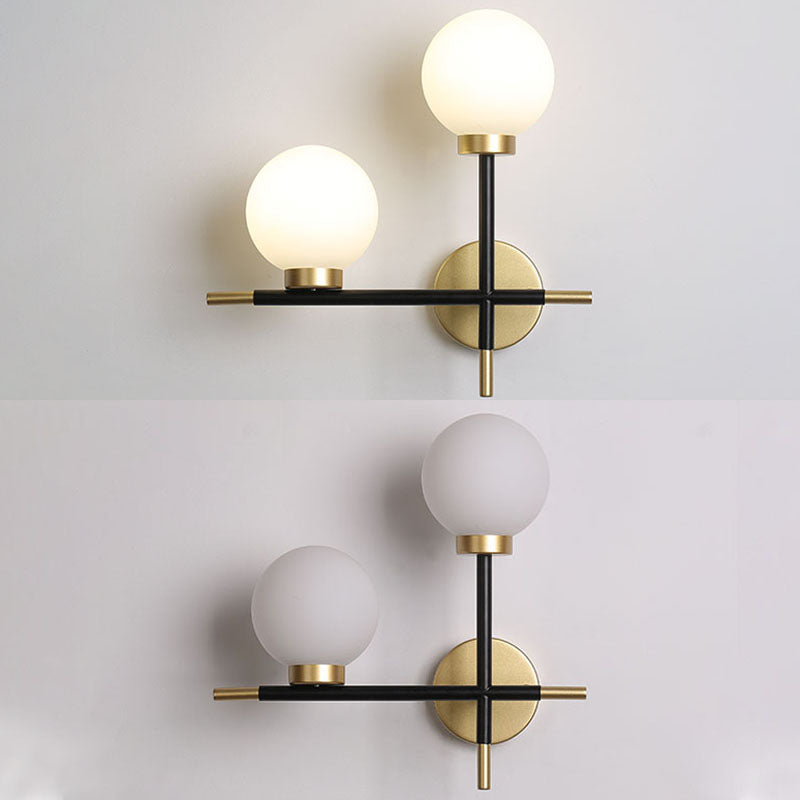 Globe Sconce Light Fixture Simplicity Style Glass Bedroom Wall Sconce Lighting in Gold-Black