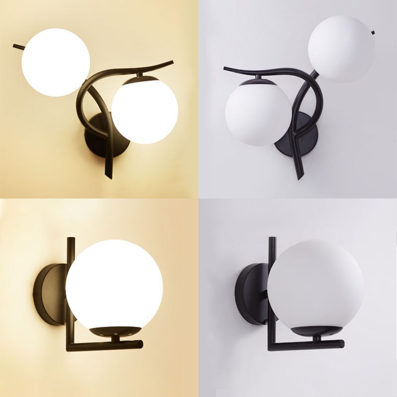 Shaded Bedroom Wall Sconce Lighting Glass Nordic Style Wall Lighting Fixture in Black
