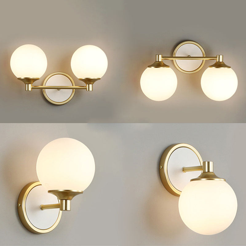 White Sphere Wall Light Sconce Modern Glass Wall Mount Light Fixture for Bedroom