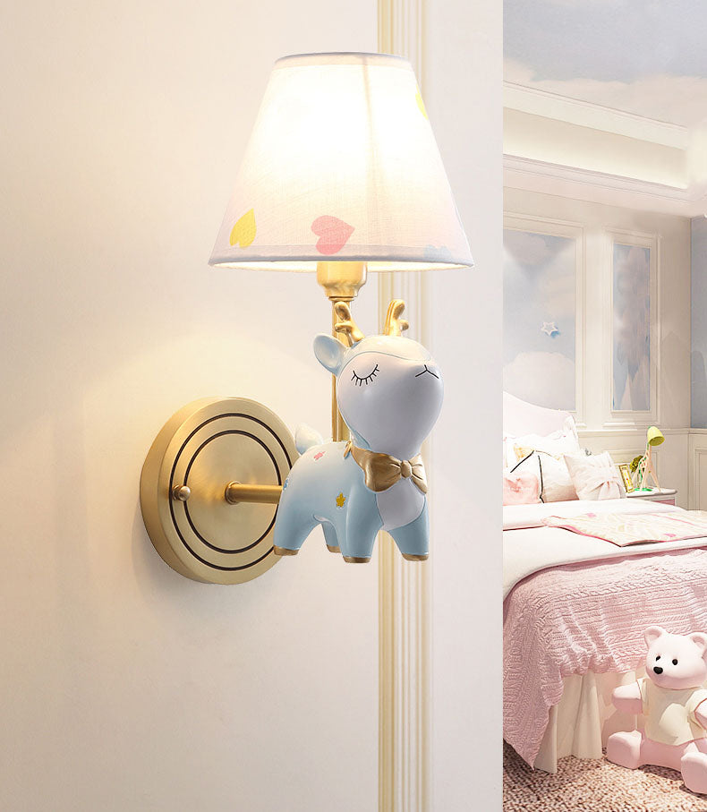 Minimalist Style Wall Sconce Lighting Deer Sconce Light Fixture with Fabric Shade
