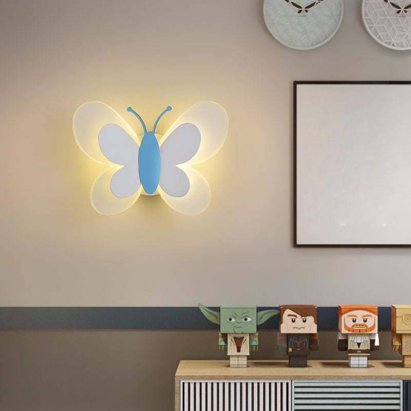 Cartoon Acrylic Wall Lighting 1-Light Butterfly Sconce Light for Children's Room