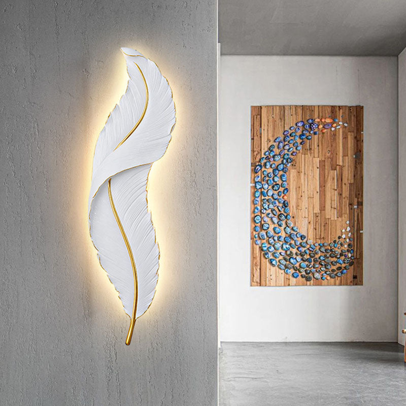 Lámpara de pared contemporánea de pared de resina de plumas de 1 luces para sala de estar para sala de estar