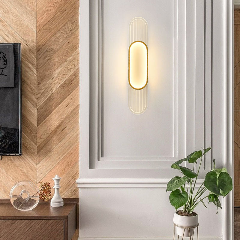 Wood Contemporary Wall Sconce 1-Light Oval Wall Mounted Lighting for Bedroom