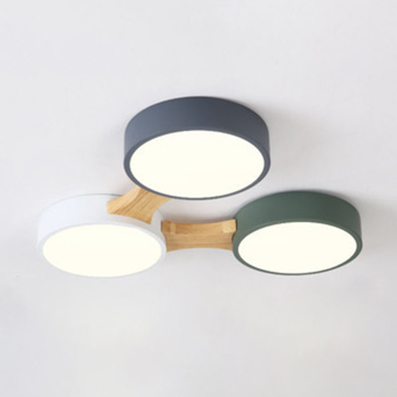 Circular LED Macaron Ceiling Fixture in Modern Creative Style Wooden Flush Mount with Acrylic Shade