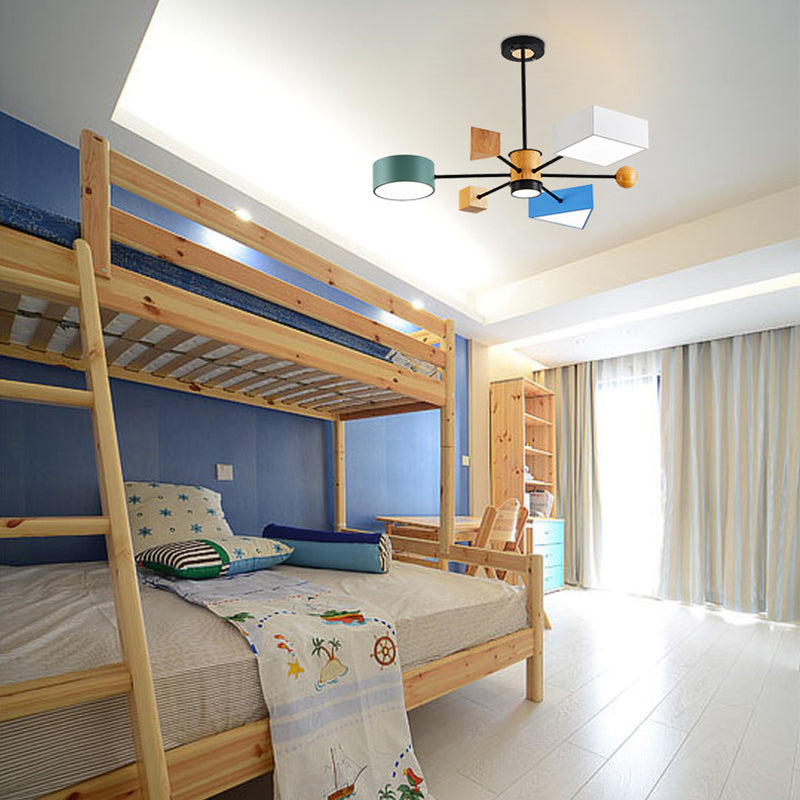 Luce a ciondolo a LED LED in legno con moderno lampadario di macaron in stile creativo con ombra acrilica