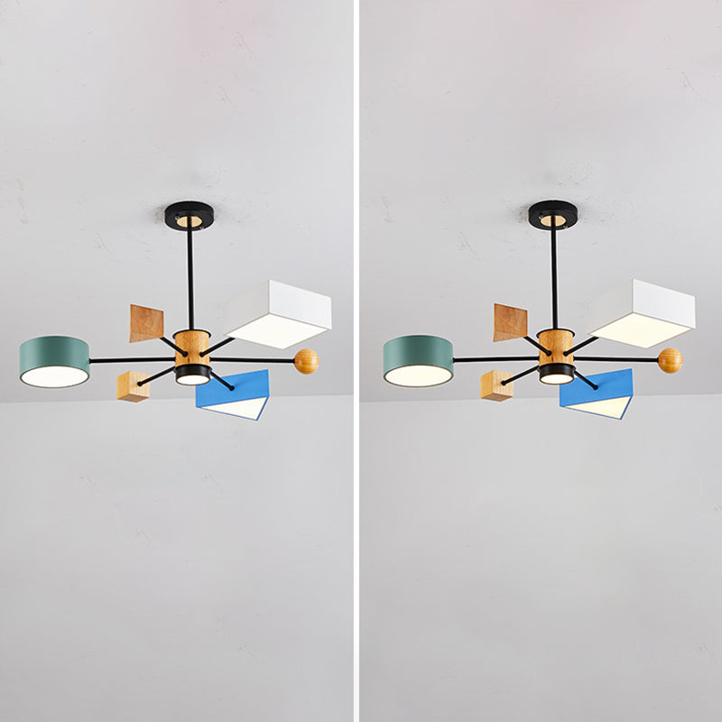 Luce a ciondolo a LED LED in legno con moderno lampadario di macaron in stile creativo con ombra acrilica