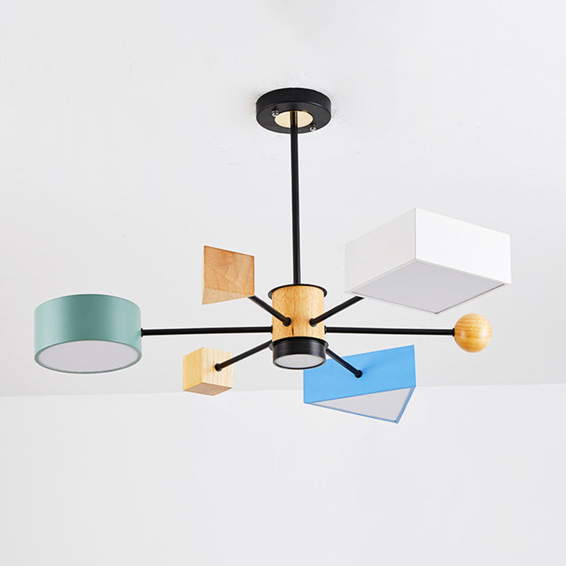 Luce a ciondolo a LED LED in legno con moderno lampadario di macaron in stile creativo con ombra acrilica