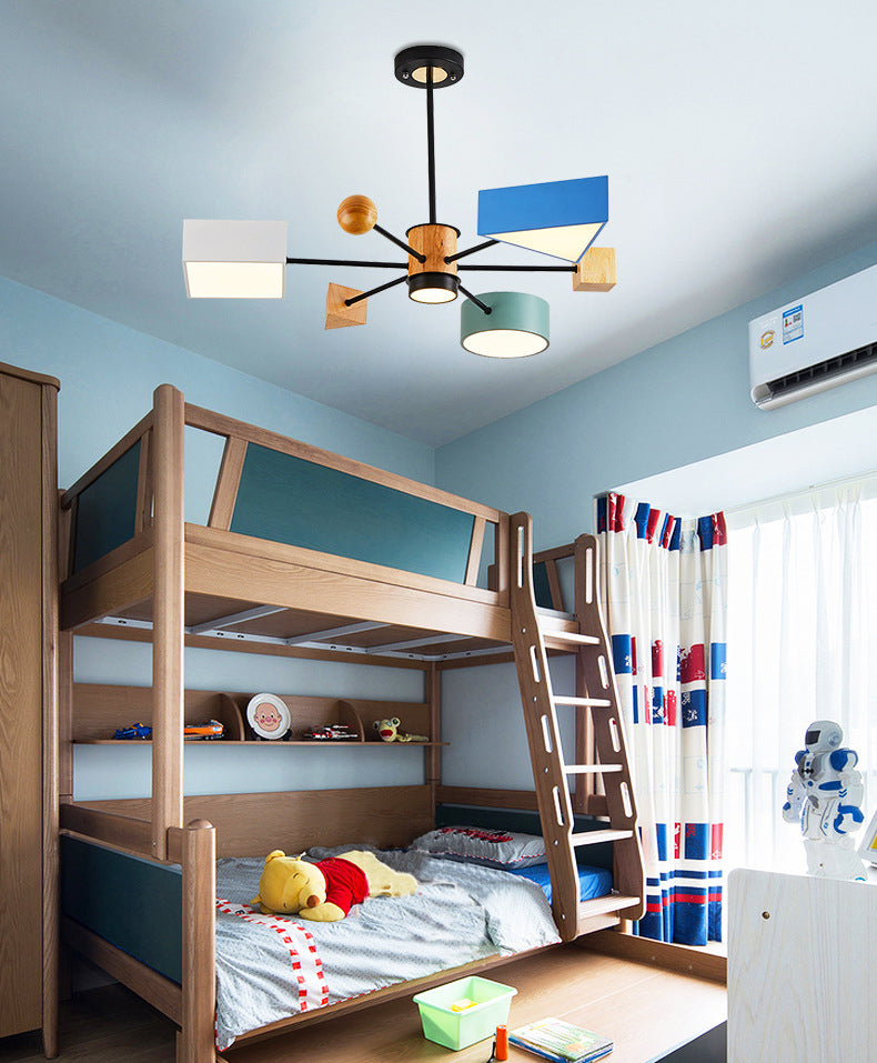 Luce a ciondolo a LED LED in legno con moderno lampadario di macaron in stile creativo con ombra acrilica