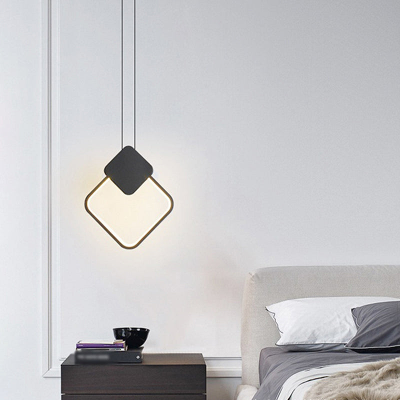 Black Geometric LED Pendant Light in Modern Concise Style Aluminium Hanging Lamp with Acrylic Shade