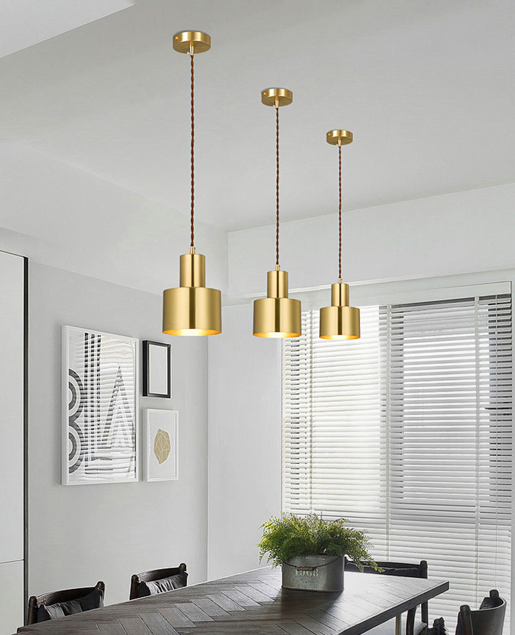 Gold Cylindrical Single Pendant Light Fon de fer forgé lampe pour les espaces intérieurs