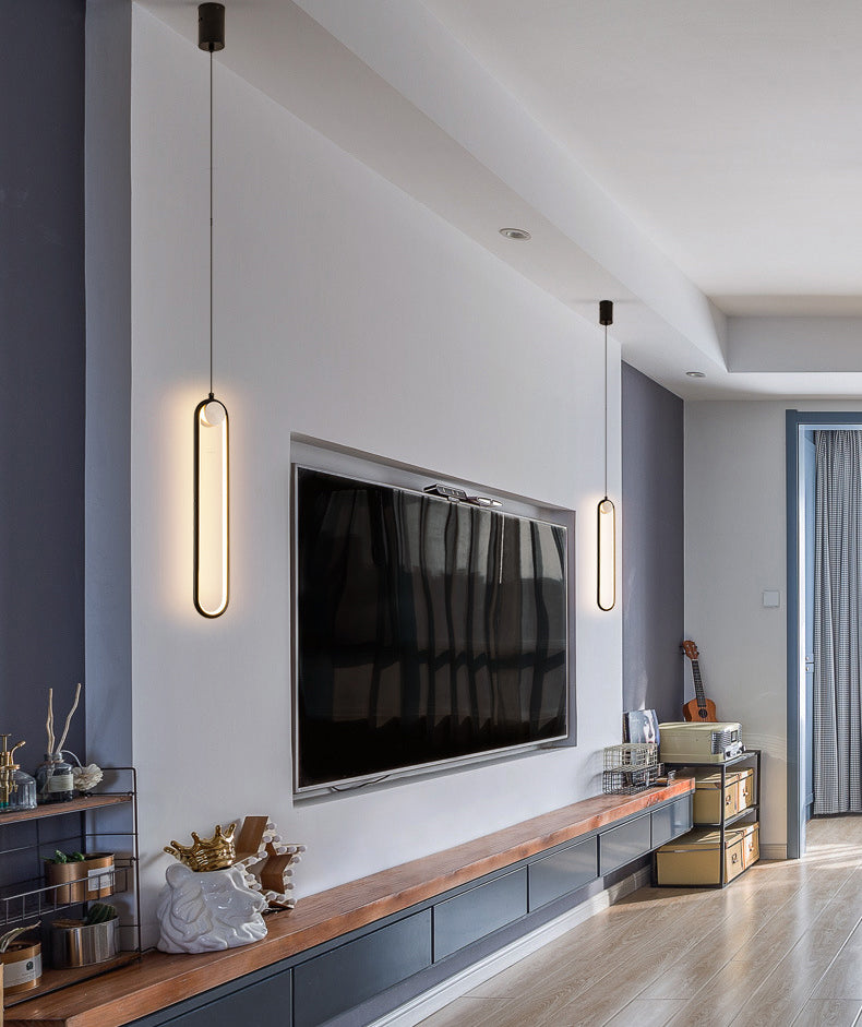 Oblong LED Hanging Lamp in Modern Minimalist Style Wrought Iron Pendant Light with Silicone Shade