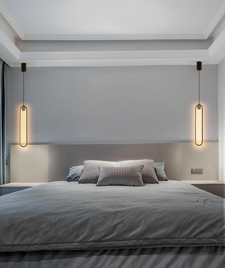 Oblong LED Hanging Lamp in Modern Minimalist Style Wrought Iron Pendant Light with Silicone Shade